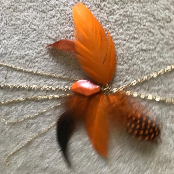 Orange Feather Necklace and matching Earrings - Picture 2 of 3